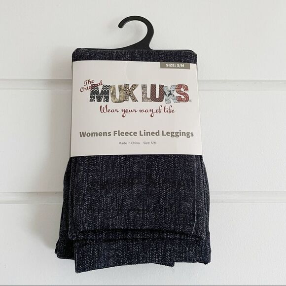 Muk Luk’s Women’s Fleece Lined Leggings Faux Denim Size S/M - Picture 2 of 4